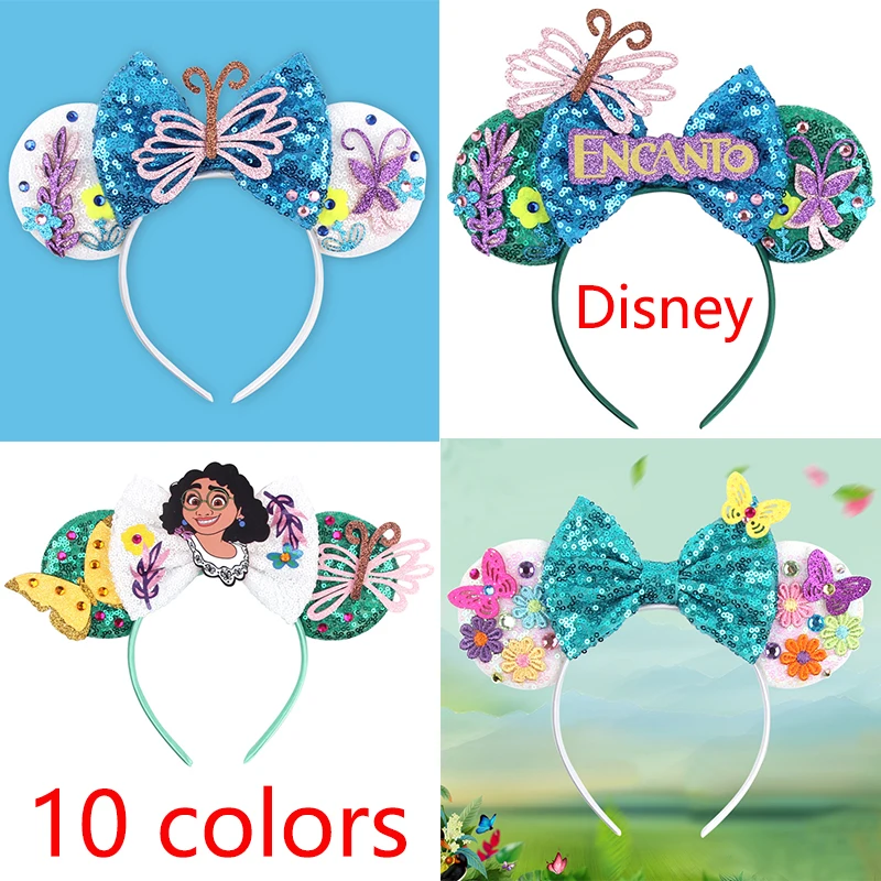 Disney Encanto Ear Headband for Adults Mickey Mouse Hairbands Women Sequins Bows Hair Accessories Mirabel Headwear Girls Gifts