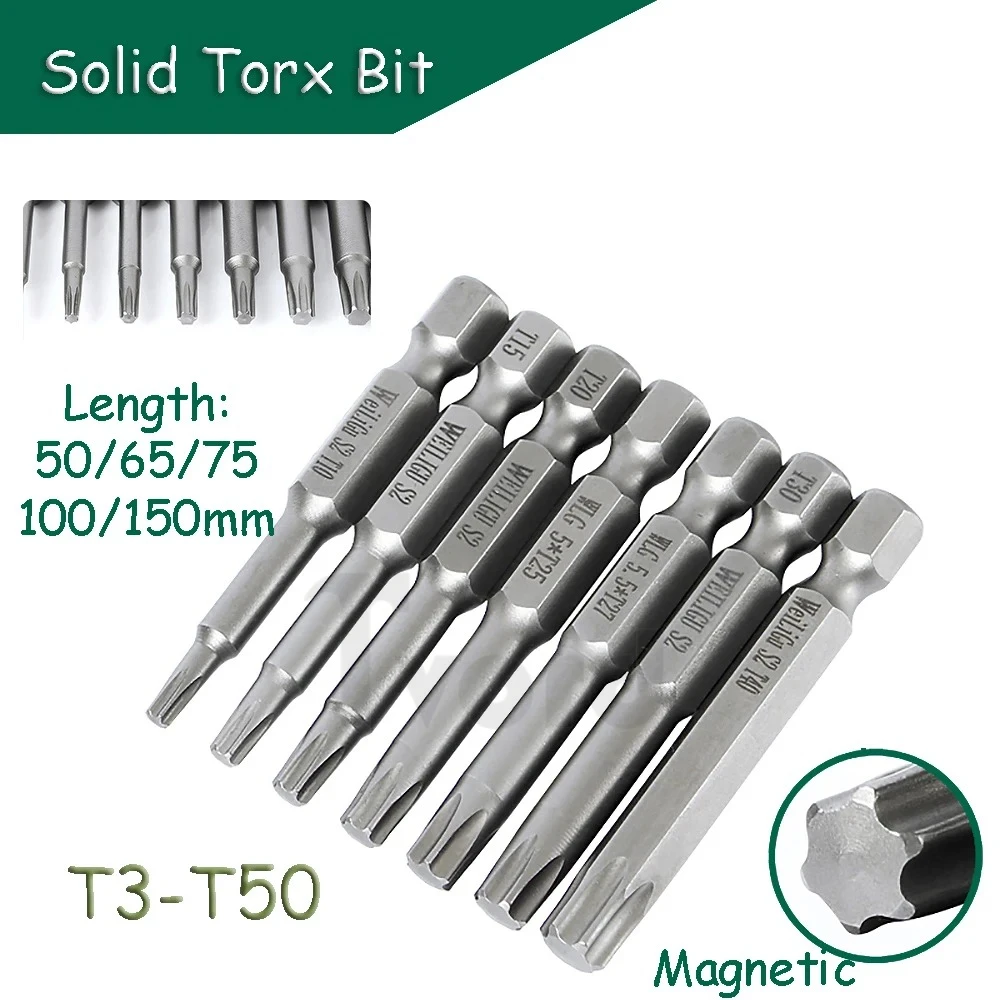 Torx Head Bit Set  Solid Screwdriver Magnetic 1/4