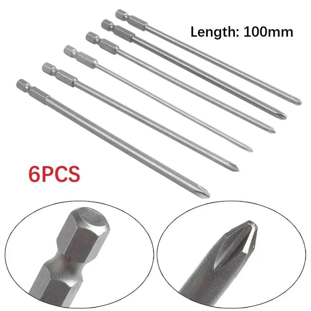 6Pcs/Set 50/75/100mm long 1/4'' Shank Screwdriver Bits Set Steel Magnetic Hex Cross Head Screw Driver Screwdriver Bit Hand Tools