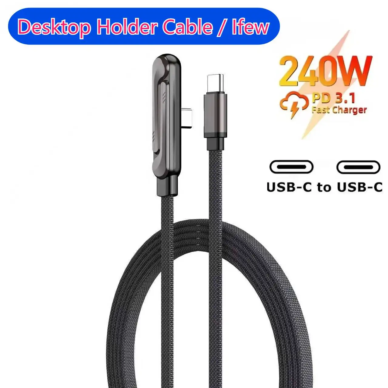240W 2 in 1 USB C to USB C Fast Charging Foldable Bracket Data Cable Type C Desktop Holder Charging Wire For Iphone17 16 Samsung