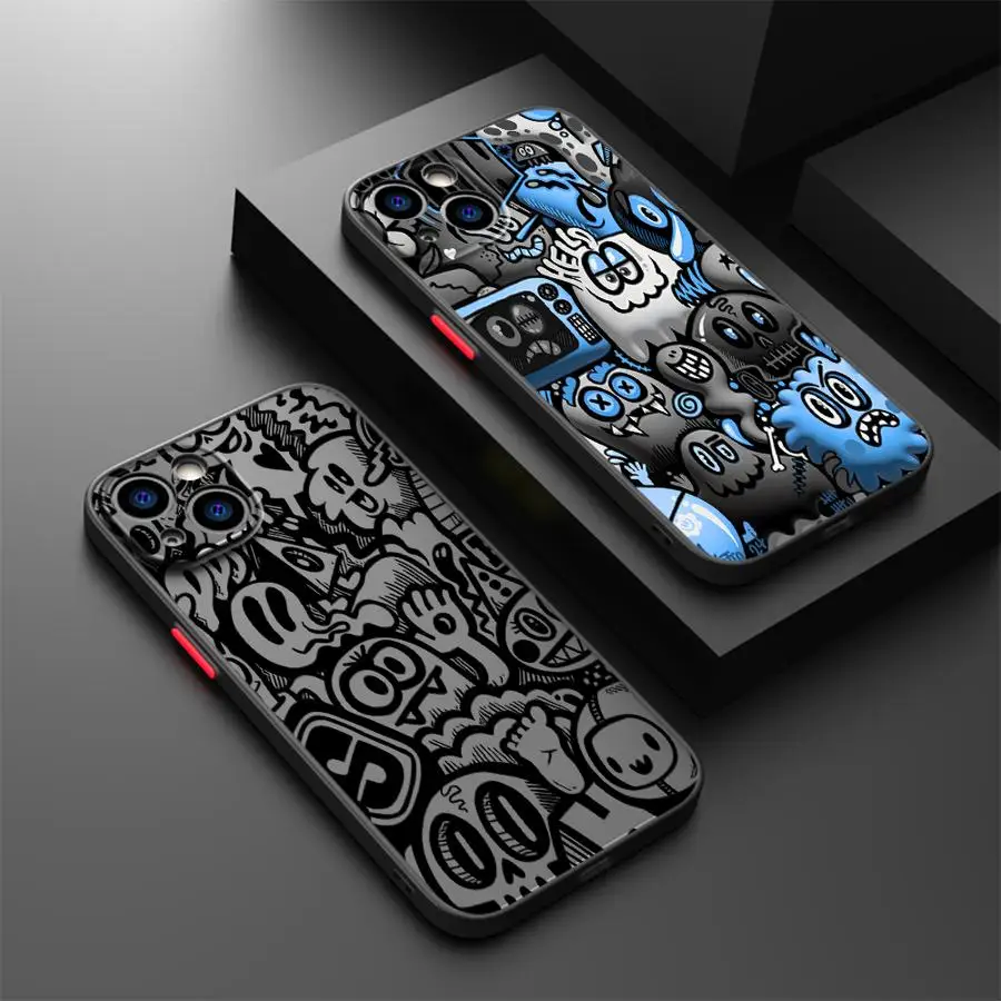 Funda Back Phone Cover Case for iPhone 17 Pro Max 13 Mini 7 8 SE 15 16 Plus 12 XS XR 11 Air 14 Graffiti Black