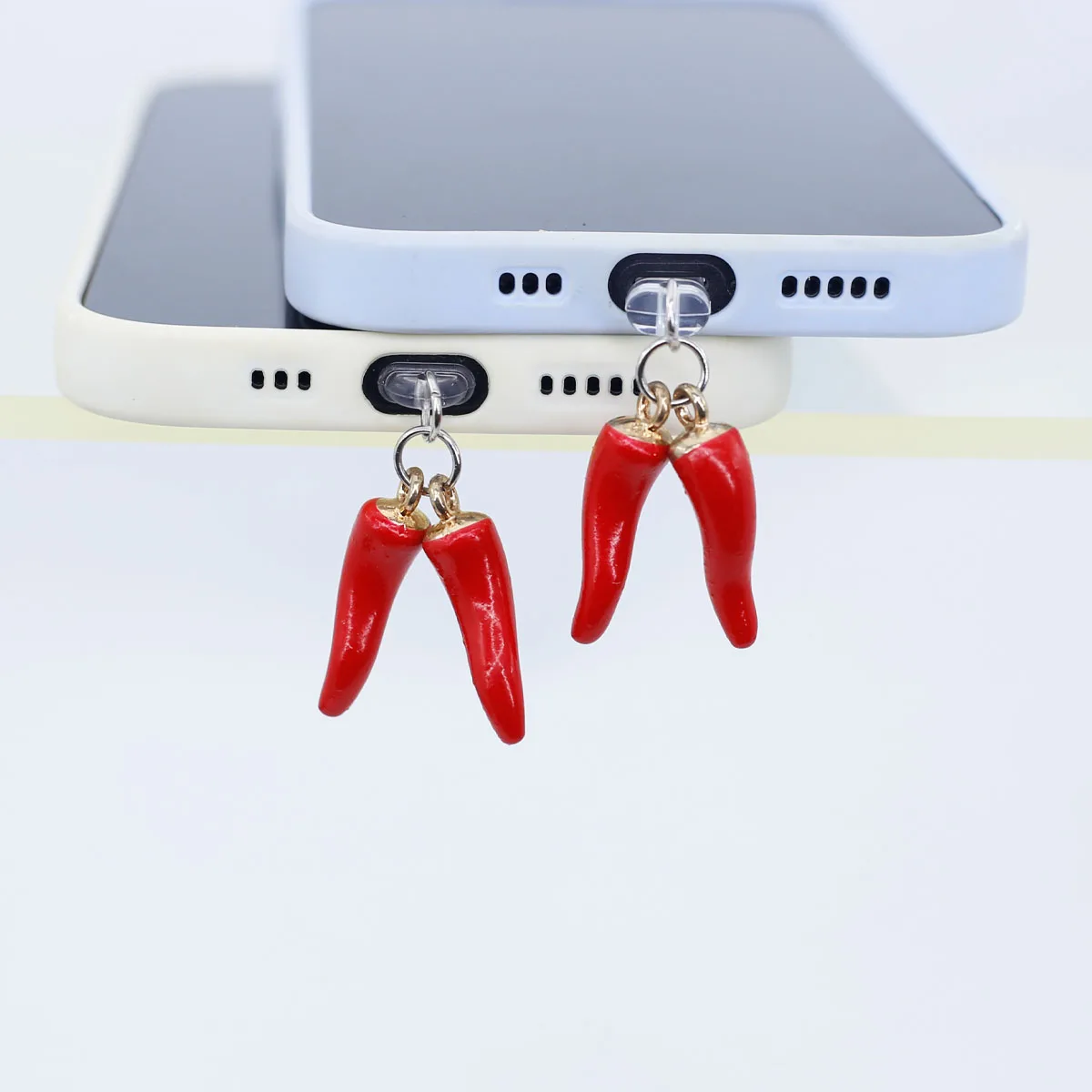 3D Chili Pepper Set Mobile Phone Dust Plug Pendant Accessory Decoration for iPhone 17 Type-C Port Dust Plug Pendant Holiday Gift