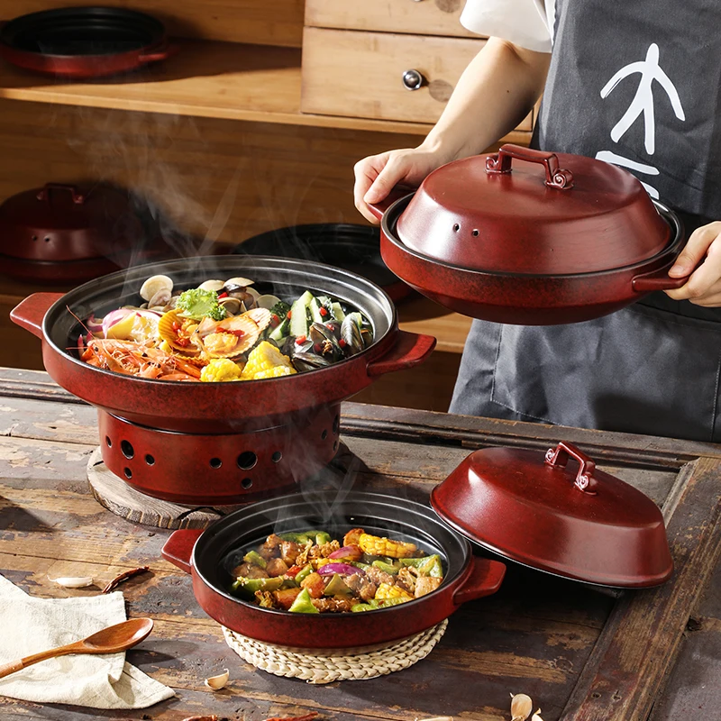 Premium Ceramic Casserole Pot Authentic Chinese Hot Pot for Fish Head Commercial Baked Cookware with Lid Restaurant Stew Pot