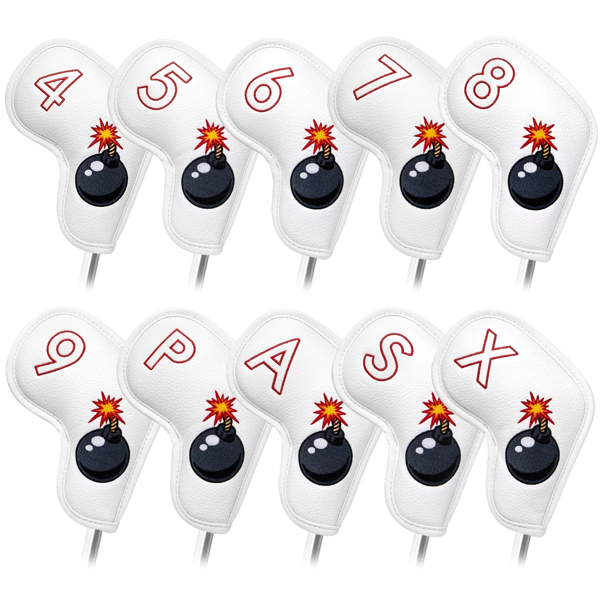 Golf Iron Head Covers 10pcs/set Iron Headovers with Velc-ro White Premium leather for Golf irons 4-9 ASPX 10pcs