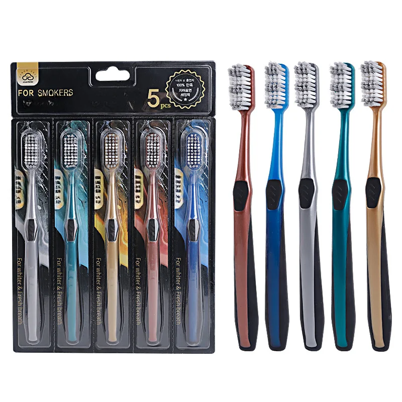 5pcs/set High Density Perforation Toothbrush Stiff Bristle Brush Head Comfortable Non-slip Handle Premium Teeth Whitening Tools