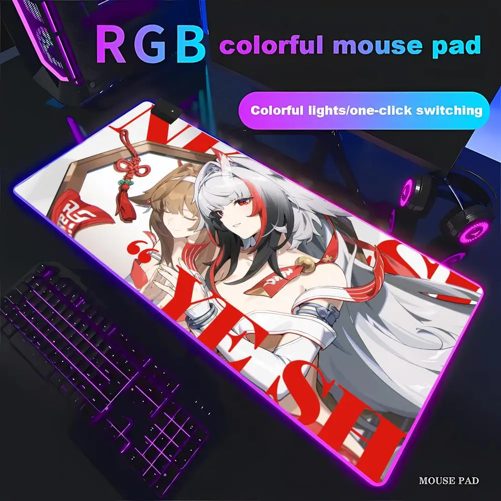 HYBXAXC Large Zenless Zone Zero Mouse Pad ZZZ Ye Shunguang Game Laptop Kawaii Anime Girl RGB Gaming Pad Gamer LED Light XXL PC