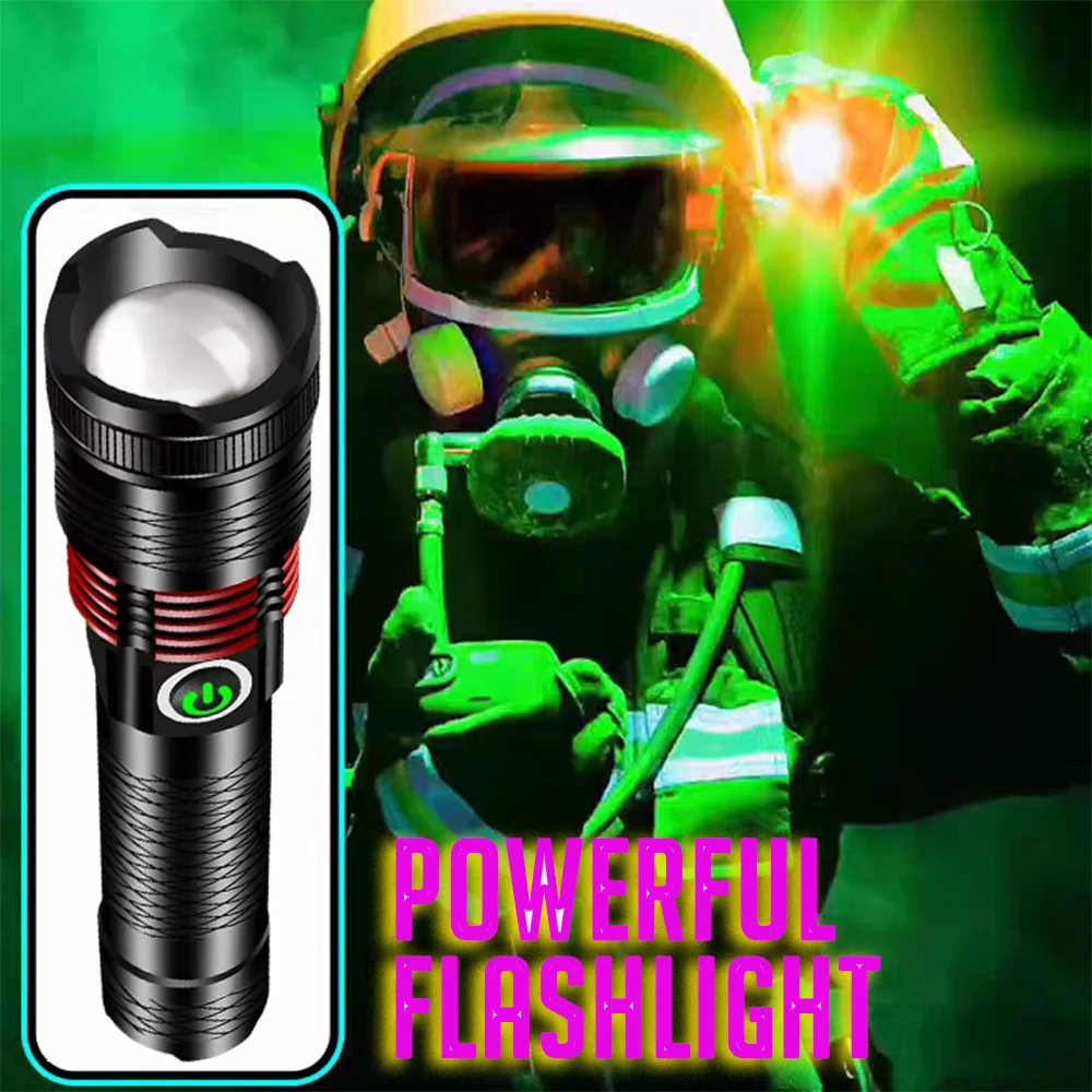 Powerful LED Flashlight USB Rechargeable Distant Light Torch Super Bright Outdoor Zoom Lamp Camping Lantern Use 18650 Battery