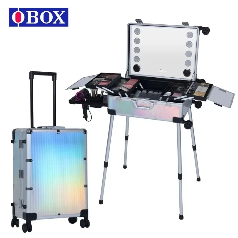 Portable and Foldable Rechargeable Makeup Case with Mirror-Equipped for Make up Artist Fireproof MDF Board Anti Water