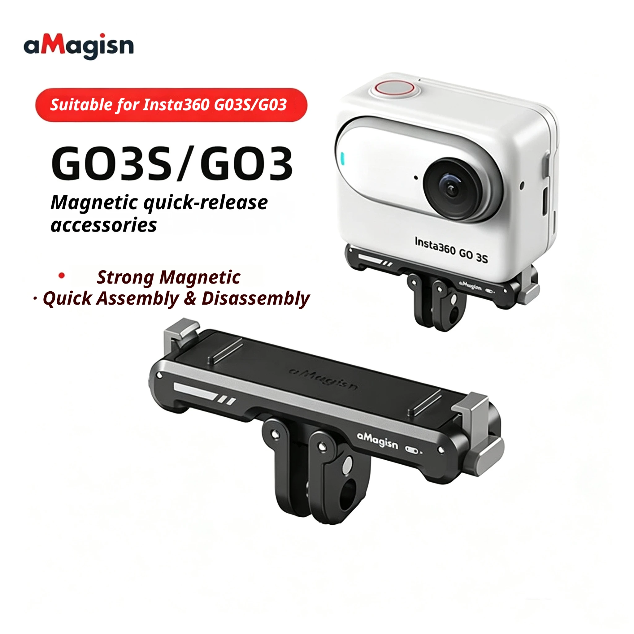 aMagisn Metal Alloy Magnetic Suction For Insta360 GO 3/GO3S Quick Disassembly Mount Base Suction Release Bracket Sports Camera