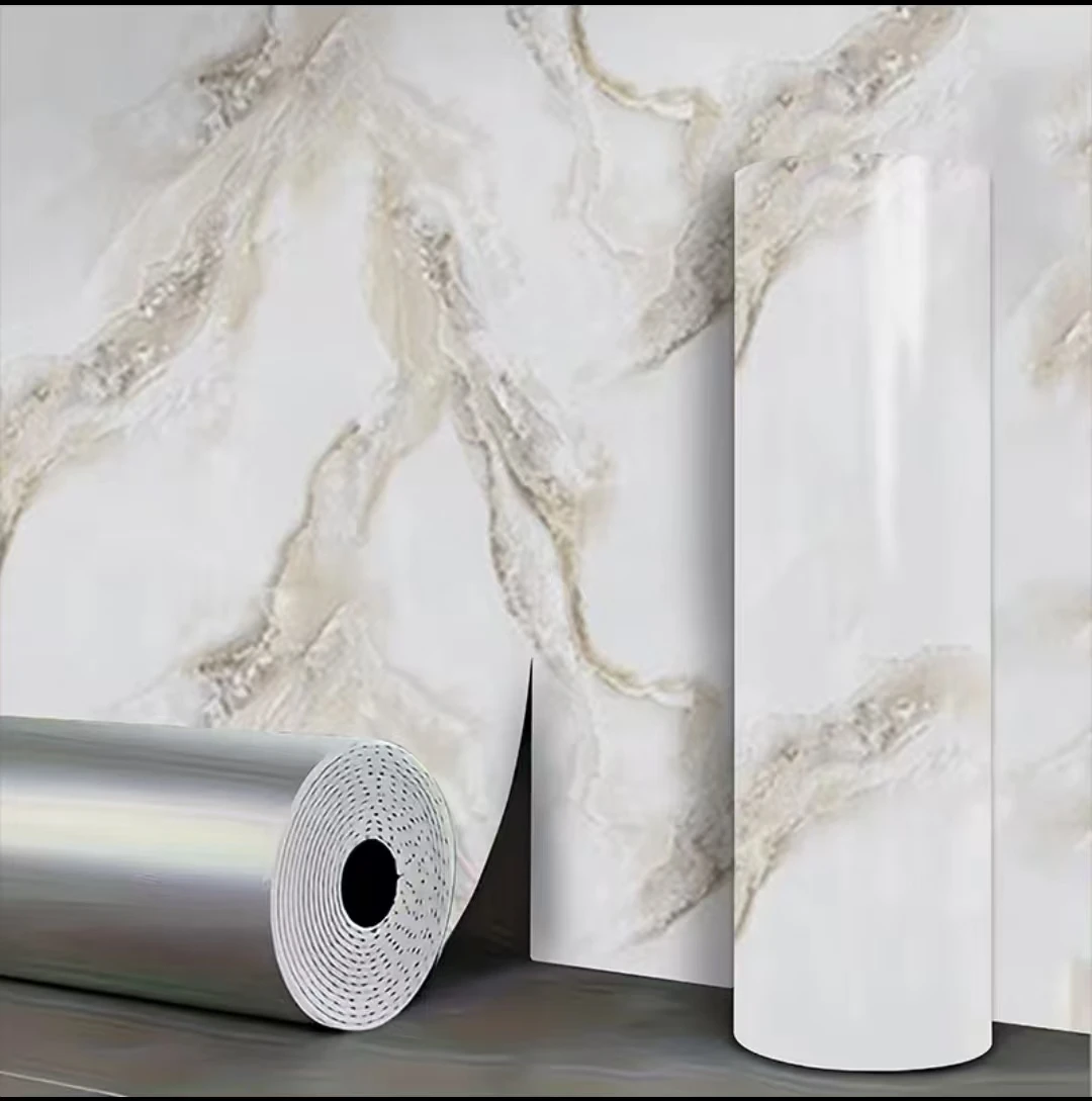 Thickened Self-Adhesive Tile Sticker PVC Marble Wall Sticker Bathroom Waterproof Wall Sticker Kitchen Home Hotel Wall Decoration