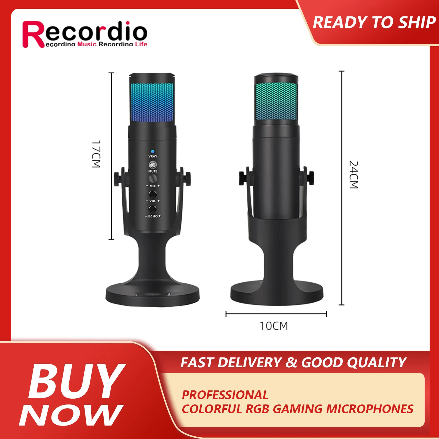 GAM-ME950 Colorful RGB Gaming Microphones with LED Lamp USB Gaming Microphone for PC Desktop Live Broadcasting Recording Mic