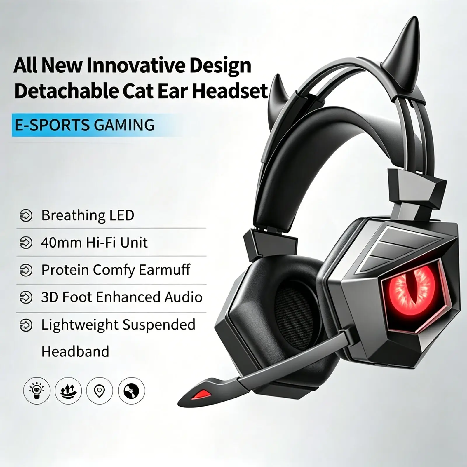 Over Ear HiFi Wired RGB Gaming Headphones Noise Cancelling Low Latency Breathing LED  For ESports Switch Laptop Tablet Xbox PC