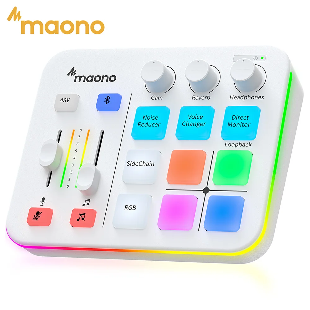 MAONO G1 NEO Audio Mixer Interface 4-Channel Custom Sound Effects RGB with XLR Microphone Interface for PC Gaming Streaming