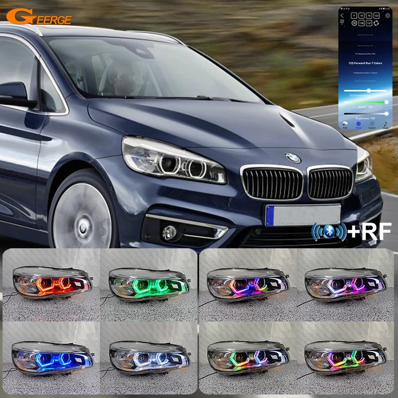 For BMW 2 Series F45 F46 2013 2017 2018 Concept M4 Iconic Style Dynamic Revolving Multi Color RGB LED Angel Eyes Hex Halo Rings