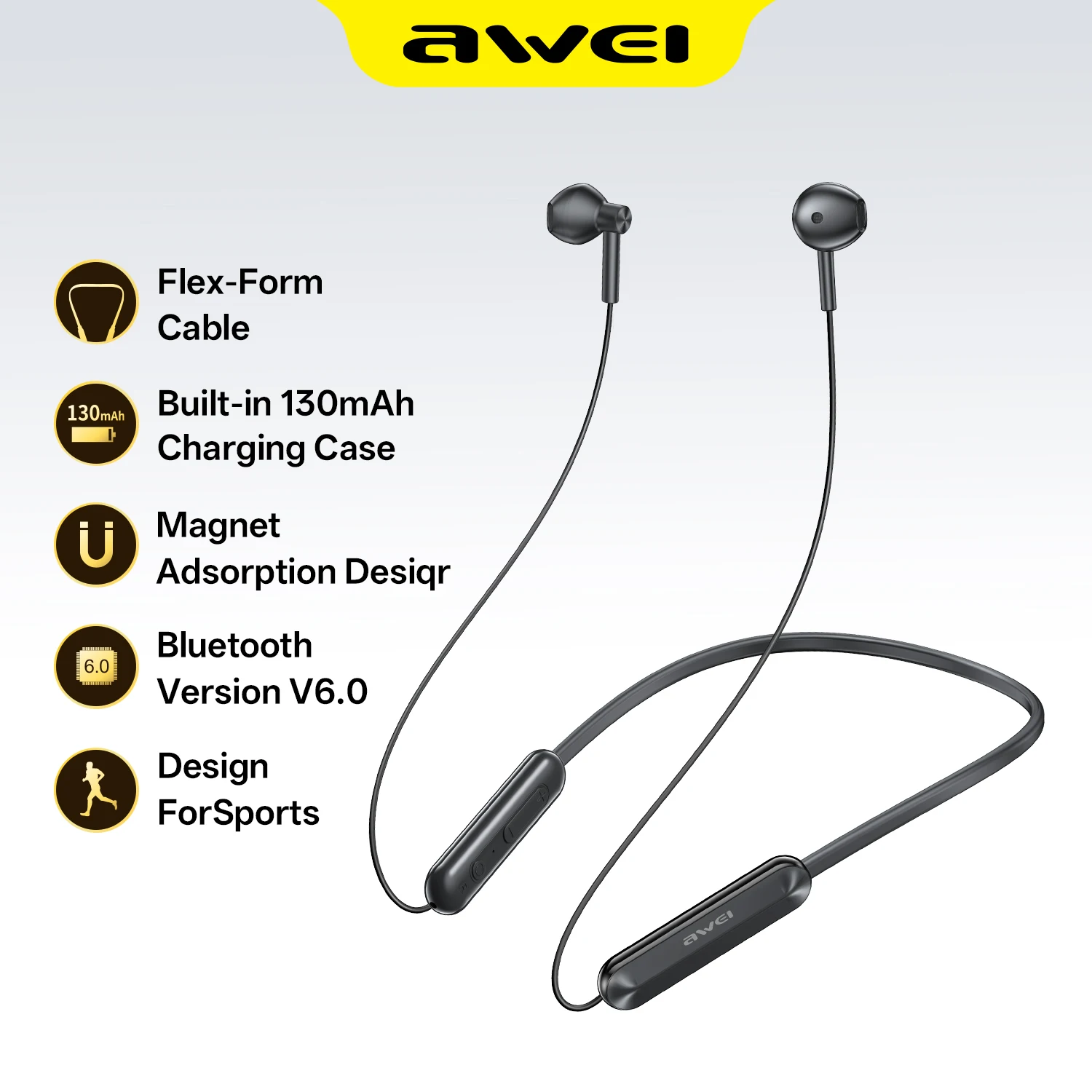 Awei G82BL Wireless Bluetooth Sport Earphones HD Sterep Sound Neckband With Microphone For IPX6 Waterproof Running Earphone