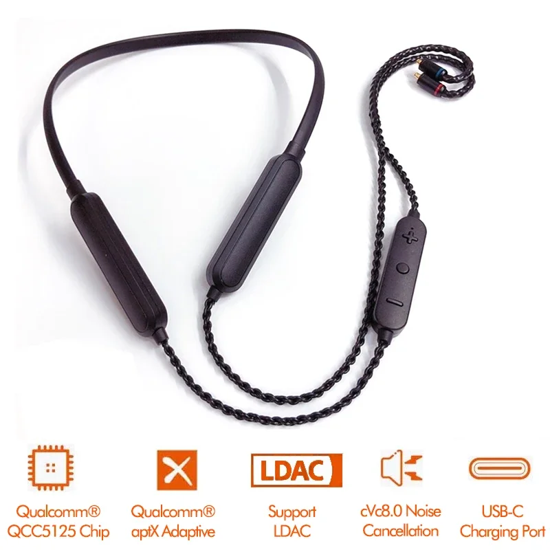 QCC5125 LDAC Multipoint 500mAh Bluetooth Earphone Upgrade Cable AptX Adaptive Earbud MMCX 2Pin UE A2DC IE80 IM IE40PRO w Mic AAC