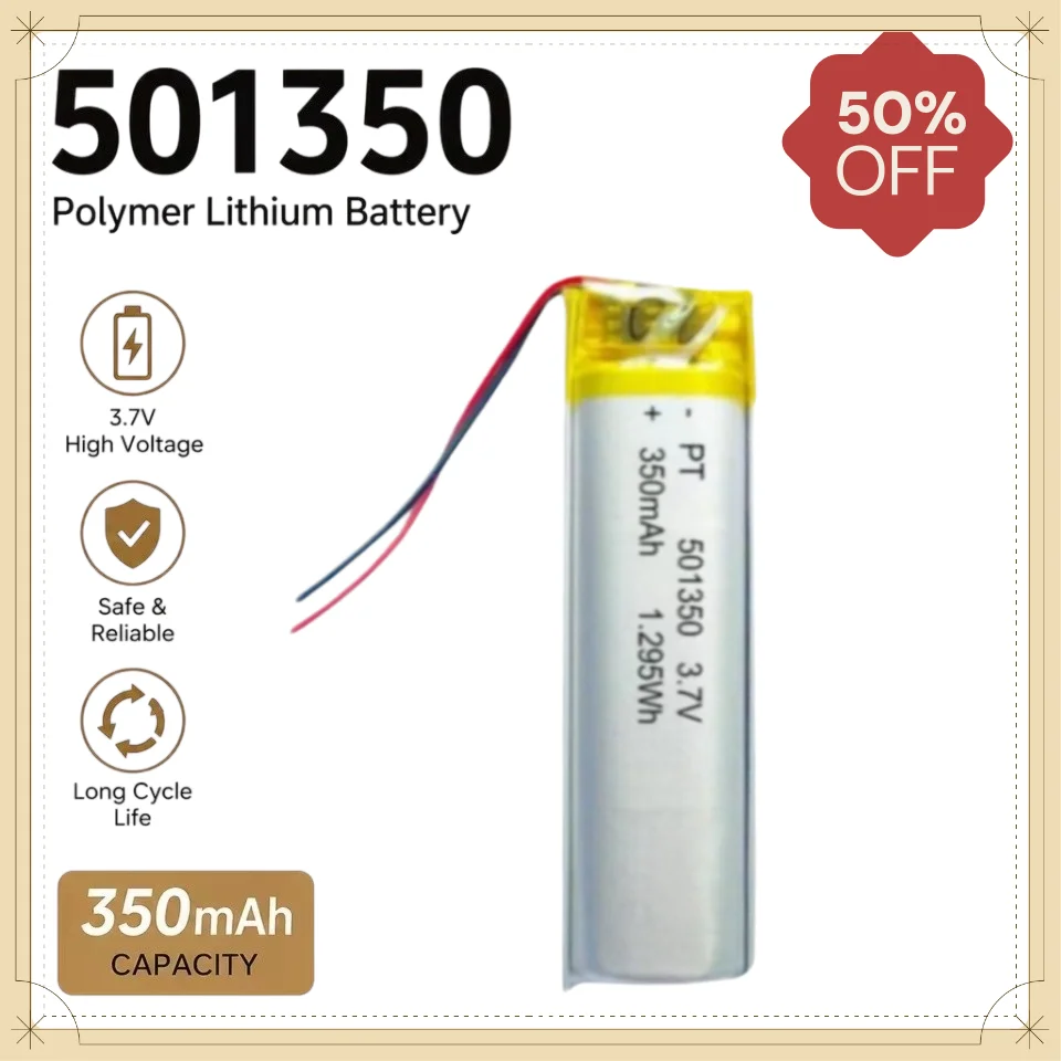 501350 3.7V 350mAh Li-Polymer Battery for Bluetooth Earphone Selfie Stick Facial Spray Beauty Tool Rechargeable battery