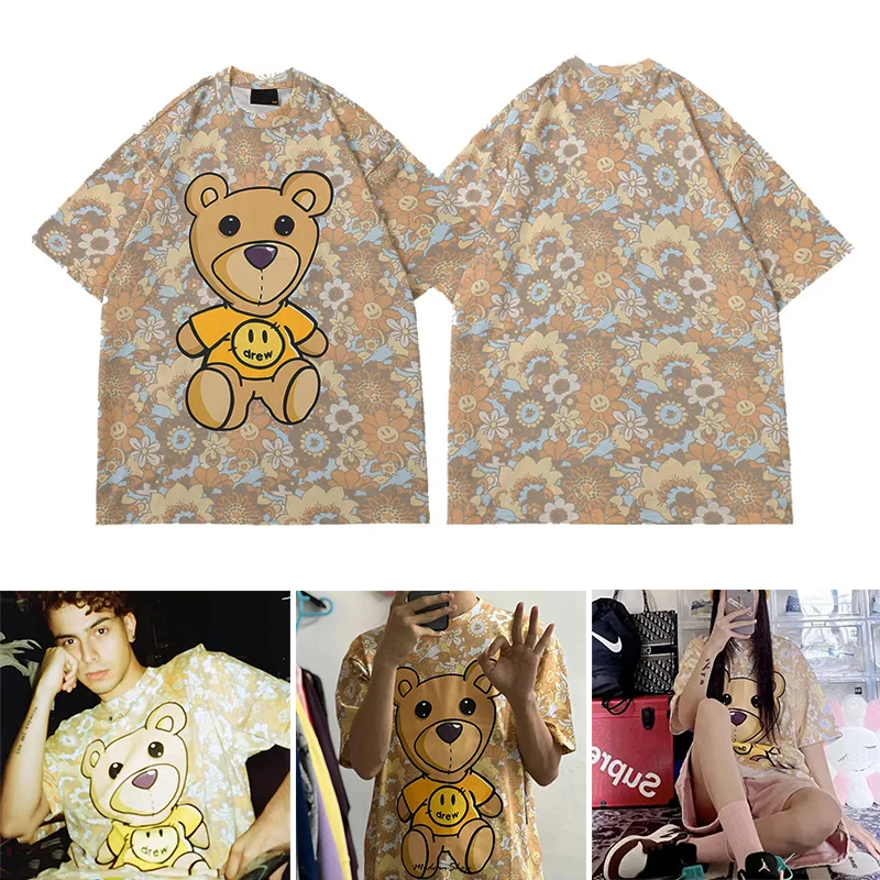 Drew House Premium Smiley Letter Bear Short-Sleeve New Teddy Bear Oversized Streetwear T-Shirt