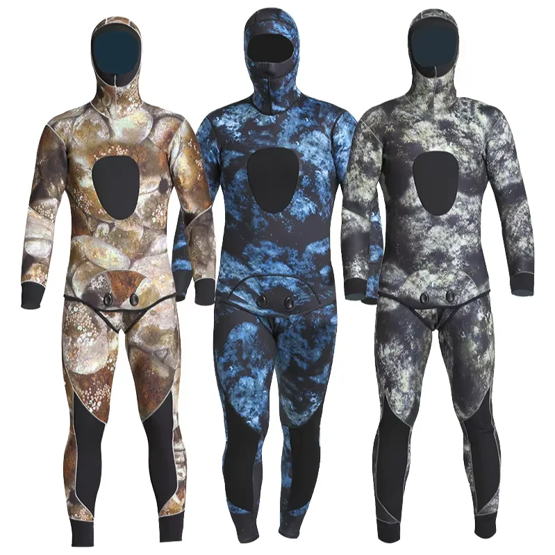 Men 3/5mm Spearfishing Premium Camouflage Neoprene Wetsuit Diving Suit Hoodie Snorkeling Suits
