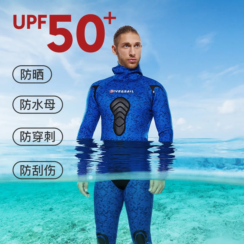 3mm/5mm/7mm Spearfishing Wetsuit Premium Camouflage Open Cell Neoprene Wetsuit 2-Piece Scuba Diving Suit Hoodie Snorkeling Suits