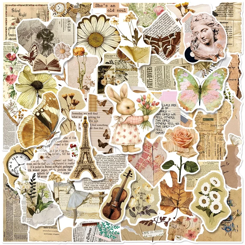 10/30/50PCS Retro Incomplete Book Sticky PVC Sticker DIY Laptop Luggage Skateboard Decoration Scrapbooking