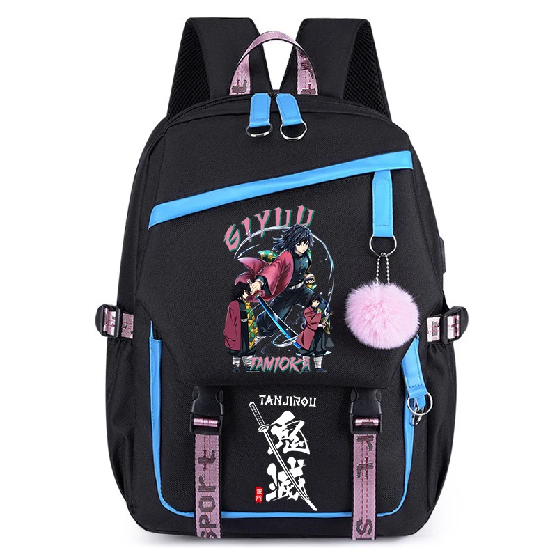 Demon Slayer Schoolbag Anime Characters Nezuko Zenitsu Giyu Tomioka Backpack Muichiro Tokito Laptop Backpack Student Book Bag