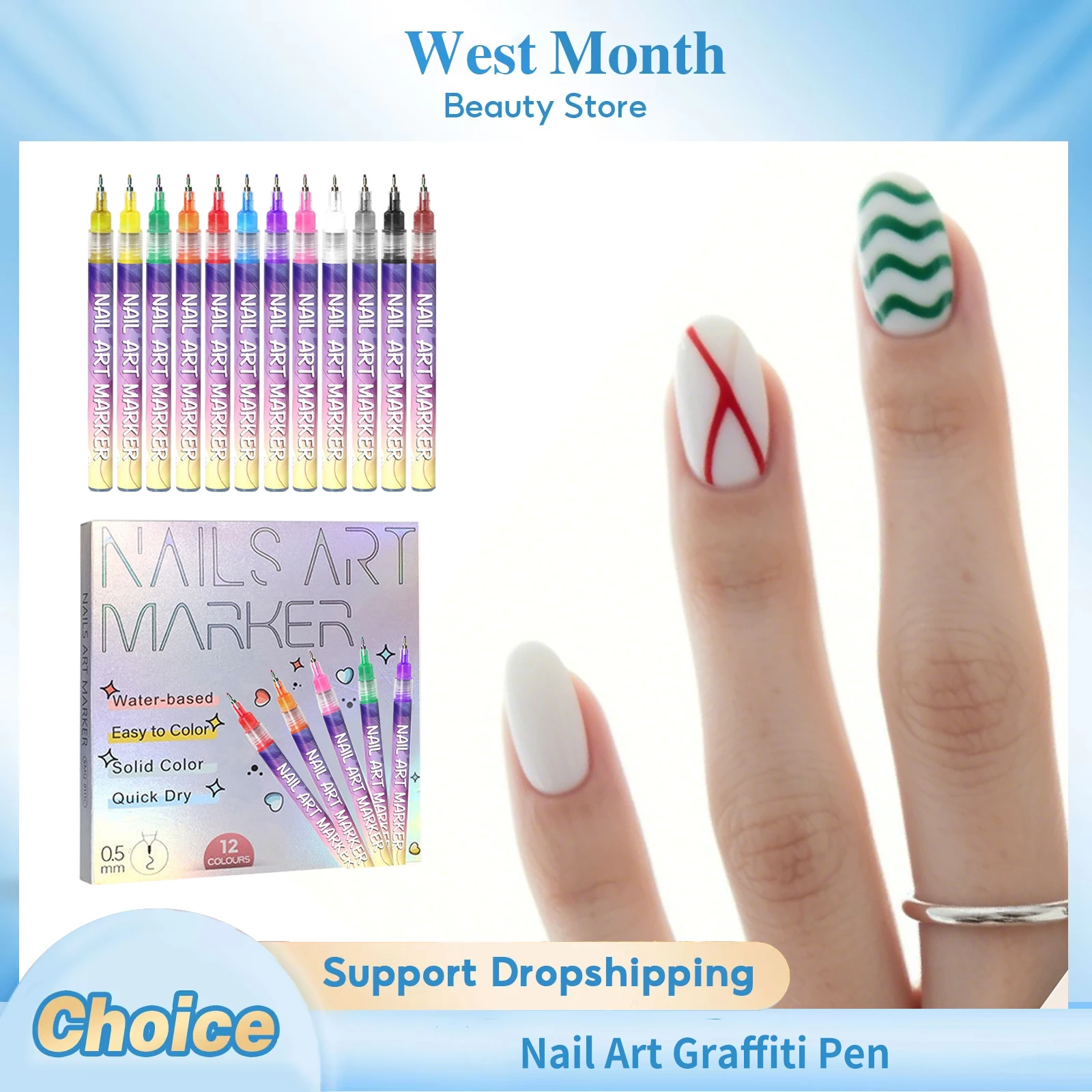 12pcs/Set Nail Art Graffiti Pen Nail Painting Strong Color Adhesion Precise Lines Quick-Dry DIY Waterproof Beauty Manicure Tools