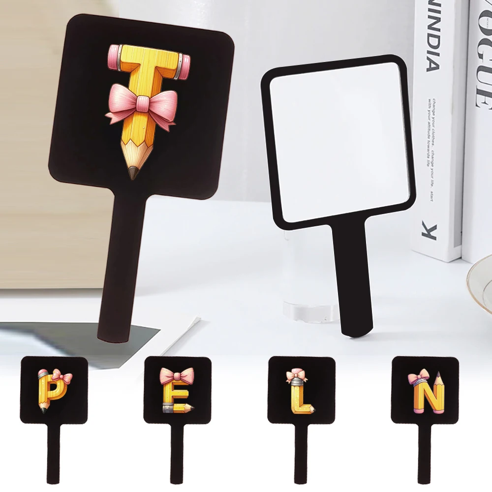 Square Waterproof Makeup Mirror Lightweight Beauty Tools Suitable for Women Pencil Initial Name 26 Letters Pattern