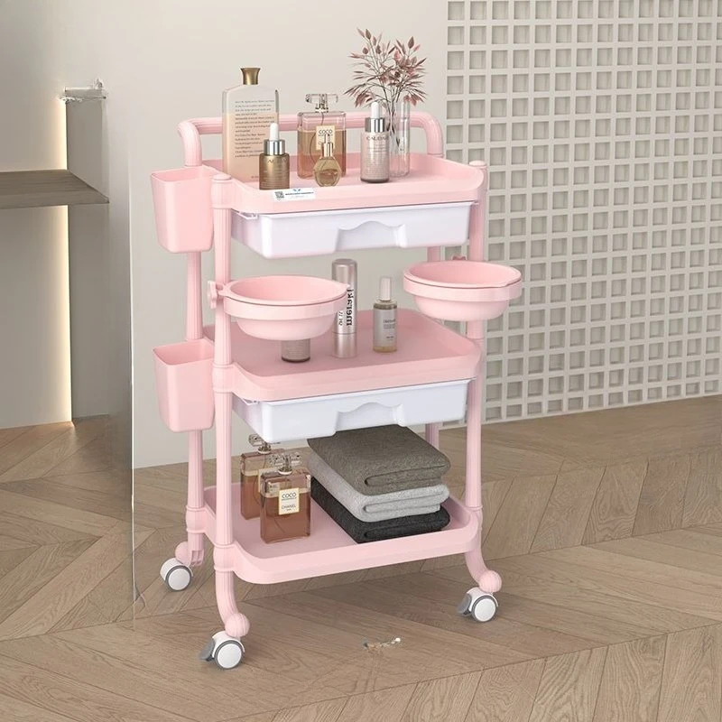 oo-Beauty Trolley Cart with Drawer Mobile Salon Equipment Storage Organizer Professional Makeup Art Barber Tattoo Tool Stand