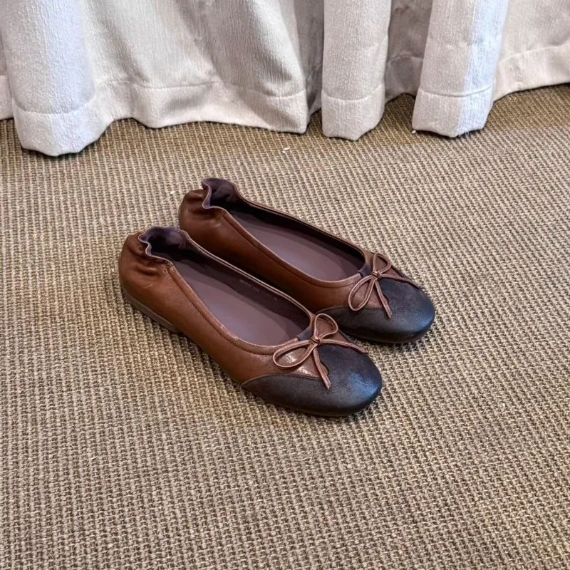 BANFANG Women's Shoes 2.5cm New Casual Elegant Commute Versatile High Quality Round Toe Bow Ballet Flat Shoes