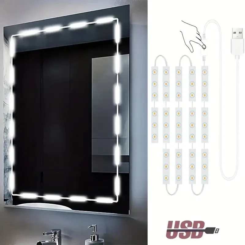 LED Makeup Mirror Lights USB 5V Hollywood Dresser Light Bar Vanity Light Waterproof Dressing Table Lamp for Bathroom Decoration