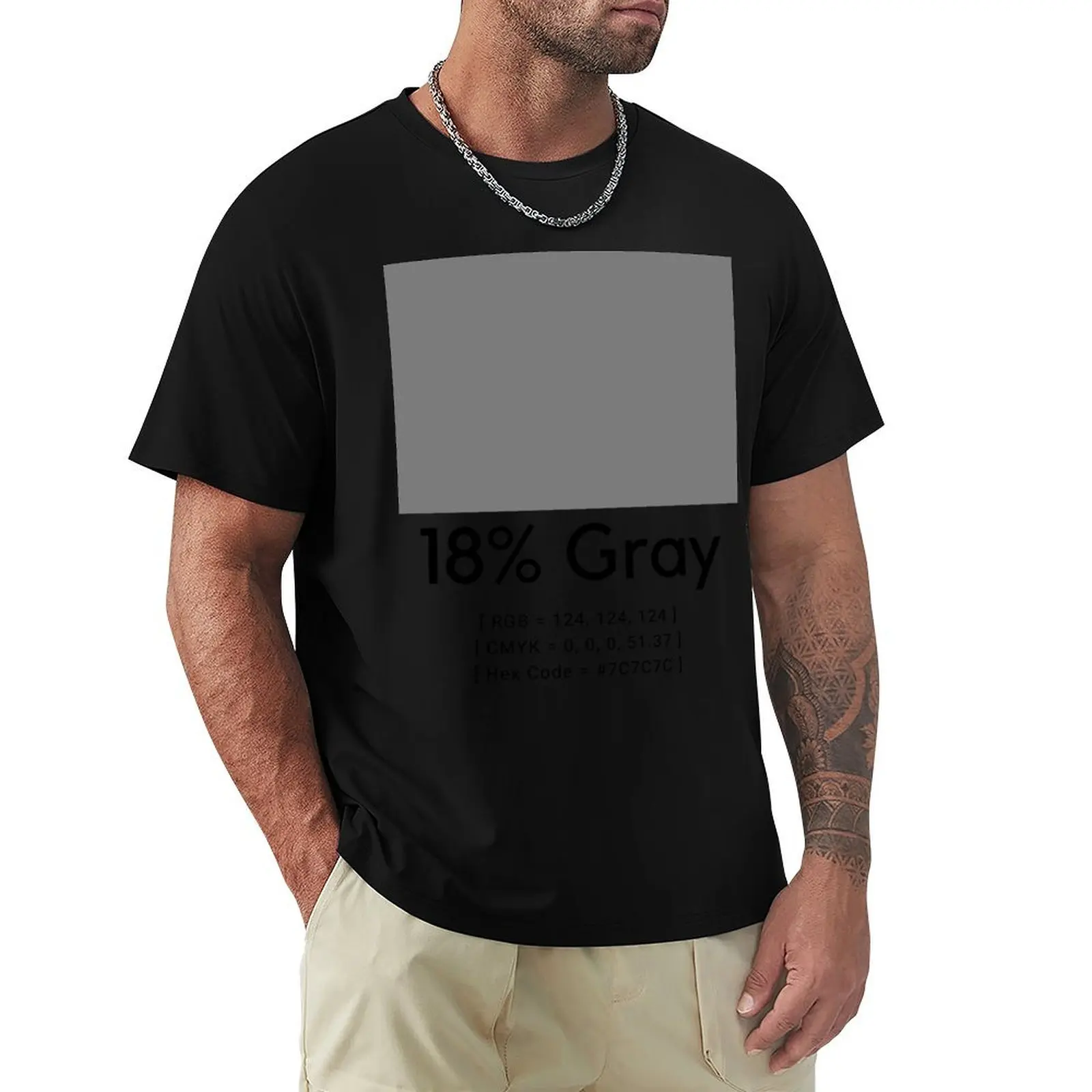 18% Gray Photography RGB CMYK Hex Code Black Text T-Shirt Long Lasting Casual T-Shirt