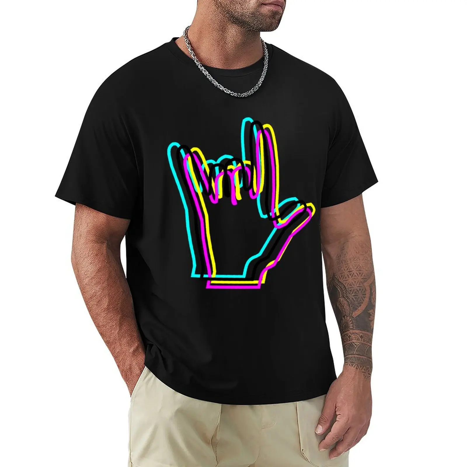 Sign fingers RGB color T-Shirt All Match Print Short Sleeve Top