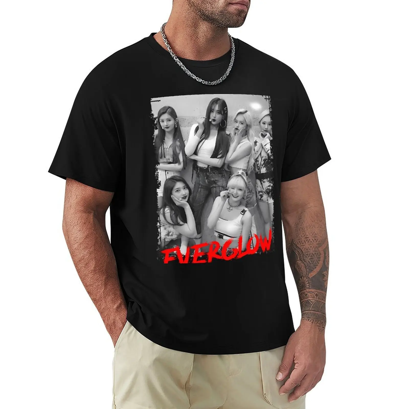 Everglow Kpop Group Members Black and White Korean Kpop RGB Color T-Shirt Work Short Sleeve Cotton Top