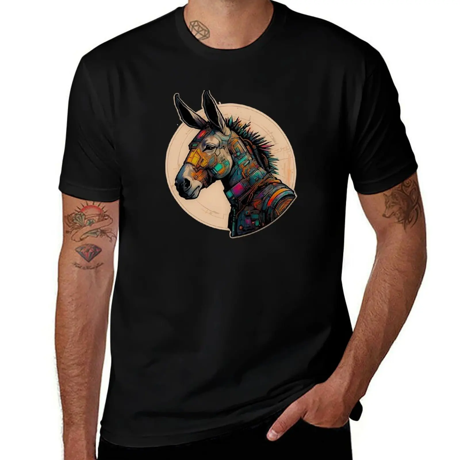 Futuristic Donkey Cyborg in Beautiful RGB Colors T-Shirt Festive Simple T-Shirt