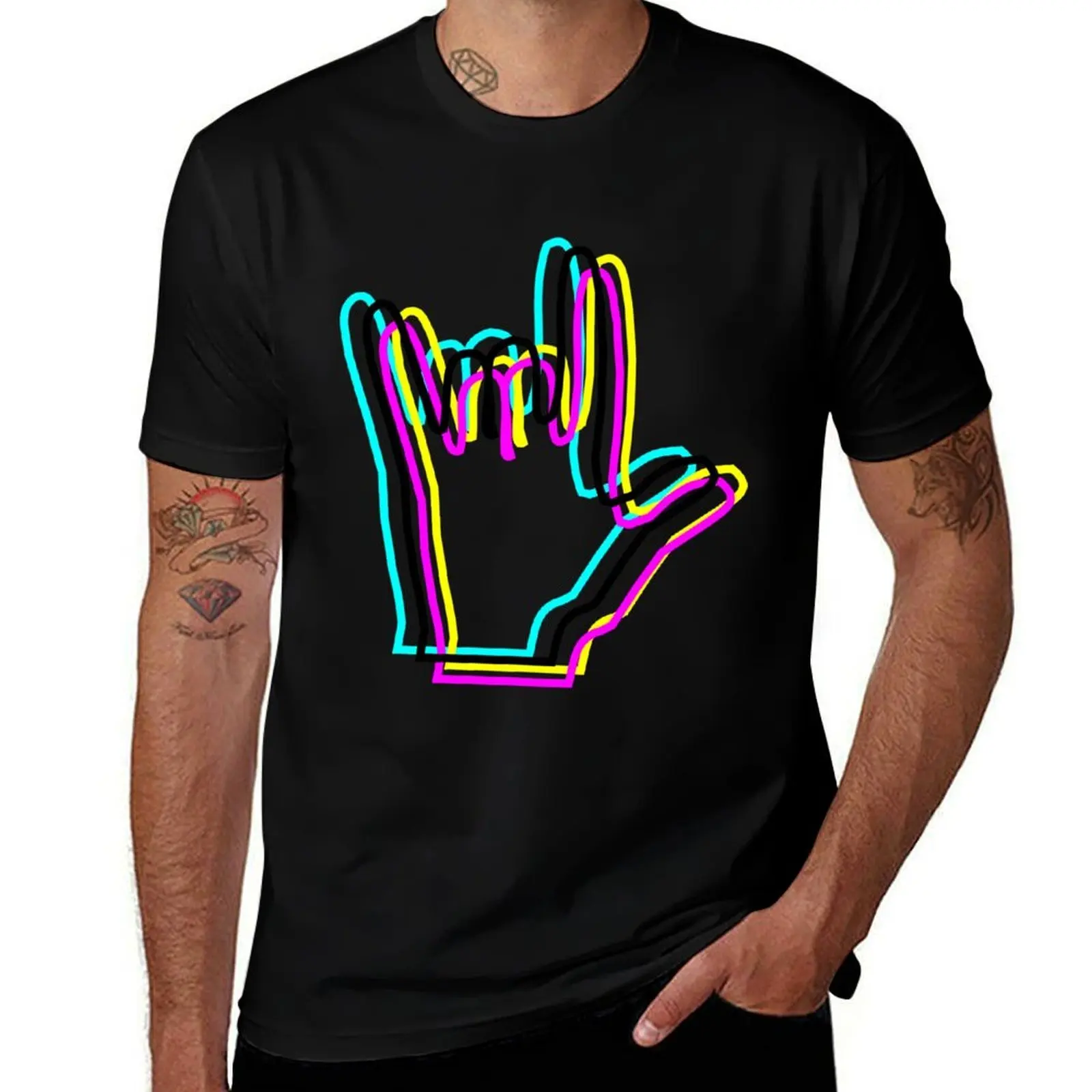 Sign fingers RGB color T-Shirt Casual Soft Cotton Short Sleeve Tee