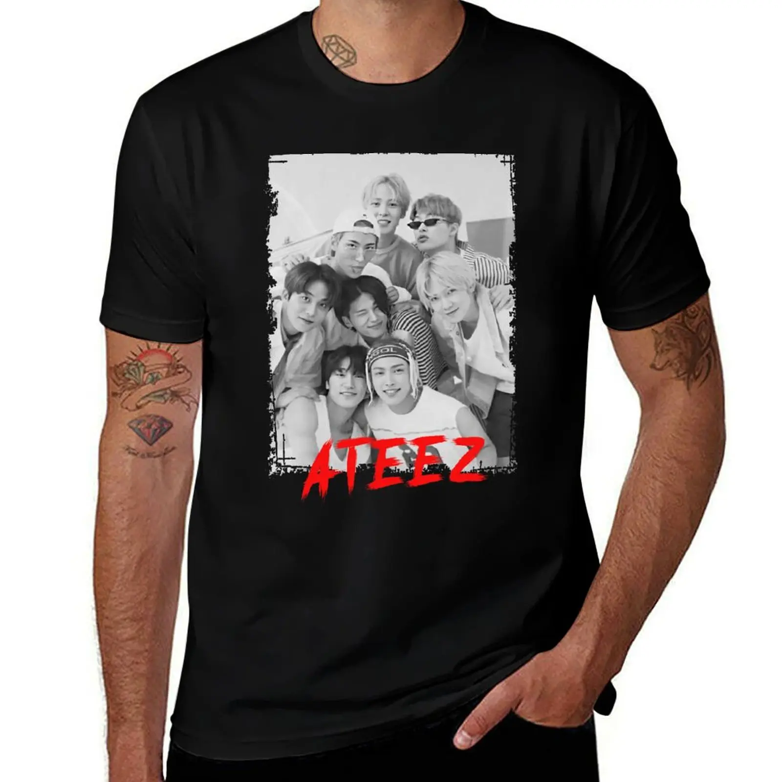 ATEEZ Kpop Group Members Black and White Kpop RGB Color Design T-Shirt man t shirt cotton T-Shirt