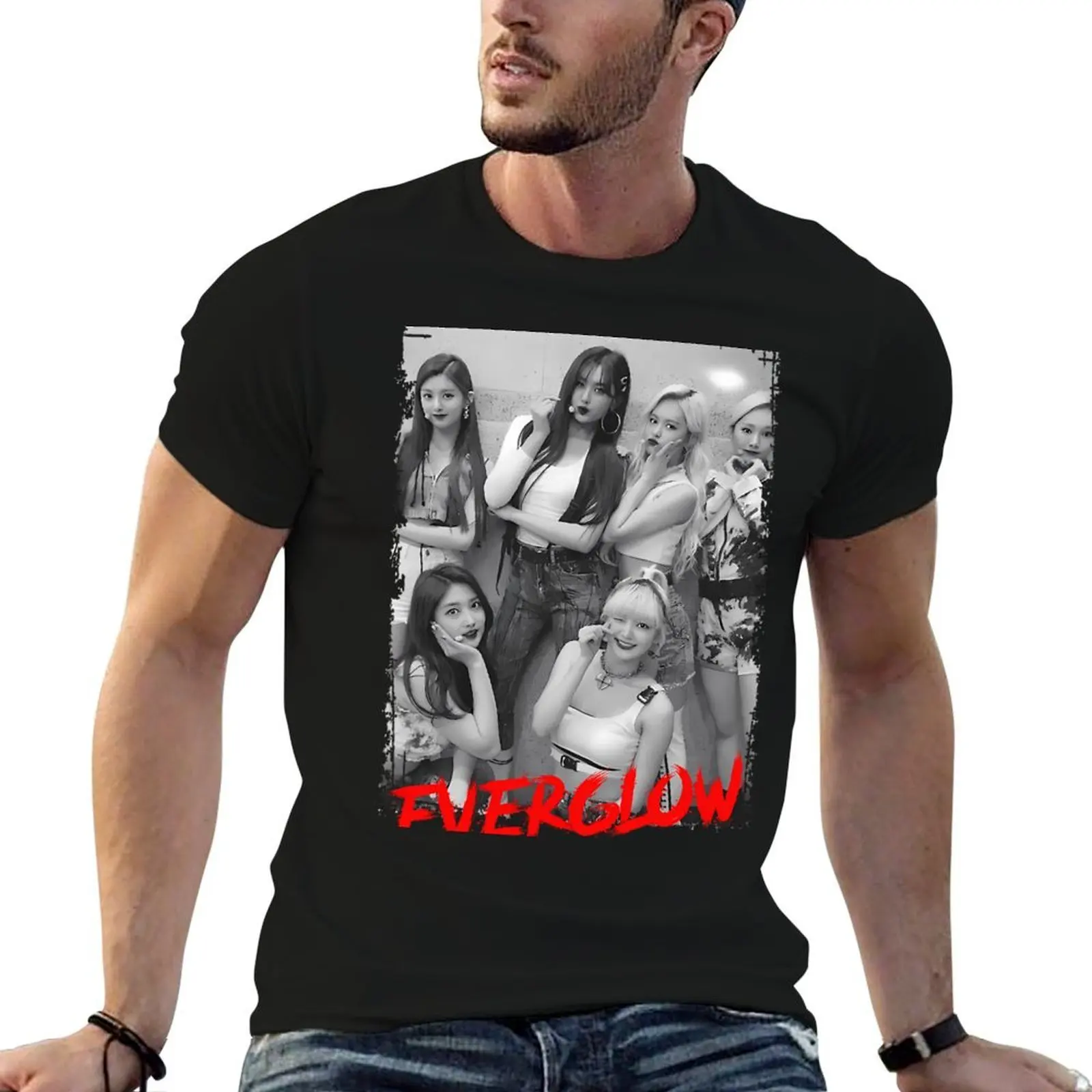Everglow Kpop Group Members Black and White Korean Kpop RGB Color T-Shirt anime t shirts for man T-Shirt