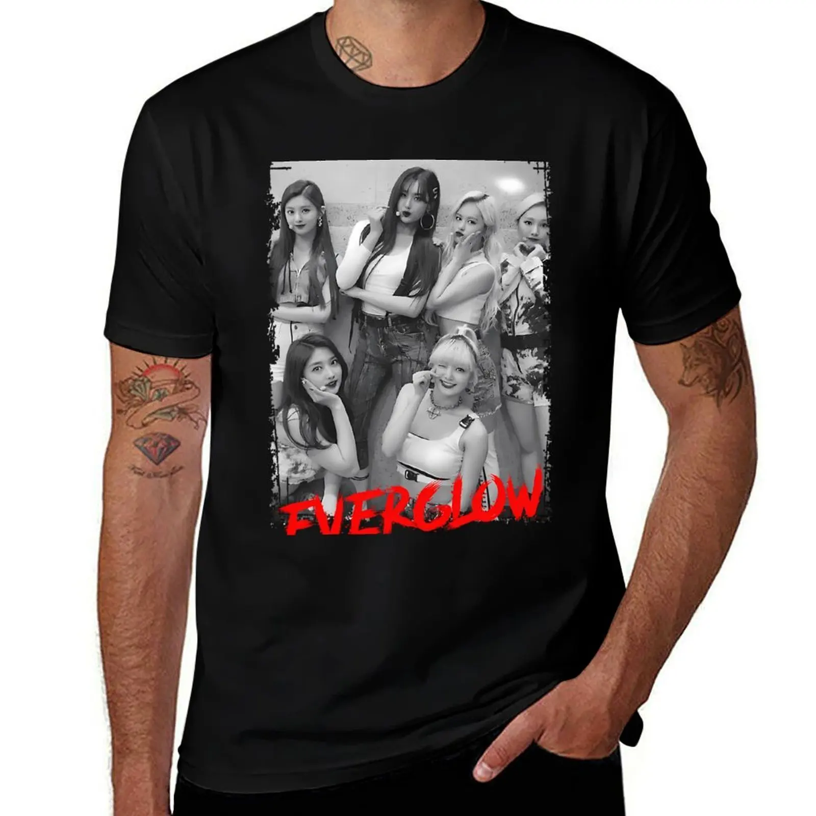Everglow Kpop Group Members Black and White Korean Kpop RGB Color T-Shirt Novelty Print Casual Tee Shirt