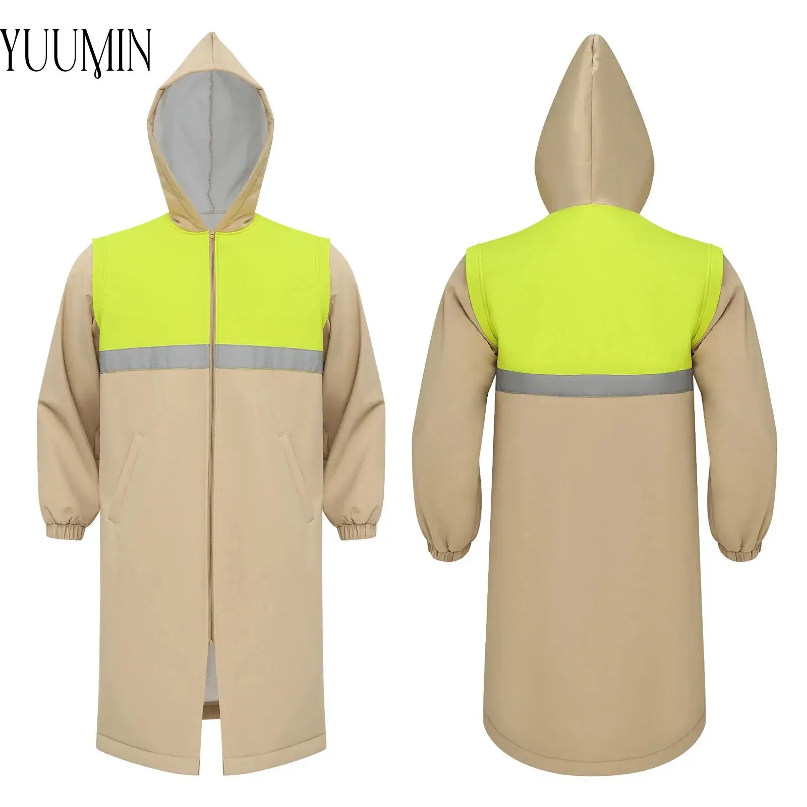 Unisex Swim Parka Hooded Jacket Fleece Lining Waterproof Windproof Reflective Strip Front Zipper Quick Dry Warm Coat for Outdoor