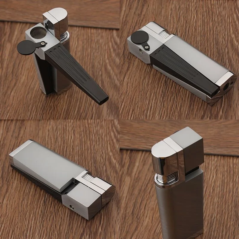 High-end Portable Pipe Lighter Built-in Pipe Stand Refillable Butane Window Lighter with Angled Soft Flame Gas Lighter（No Gas）