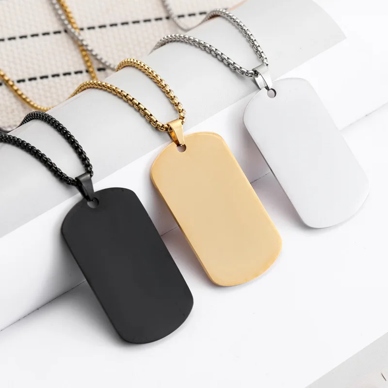 HNSP Plain Stainless Steel Seal Pendant Dog Tag Necklace Blank Engravable Military ID For Men Waterproof Jewelry Accessories