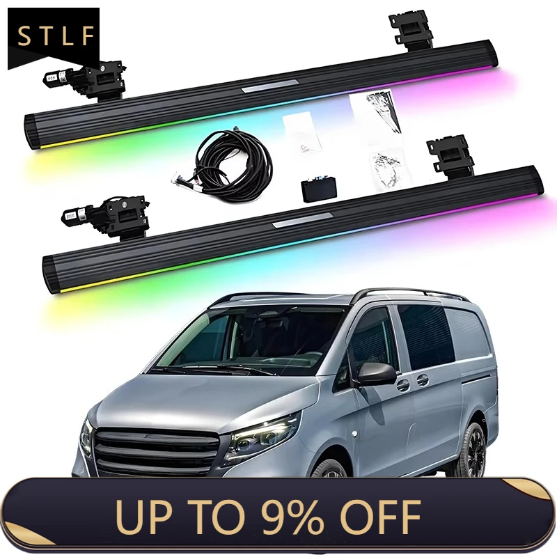 Electric Running Boards Retractable Aluminum Alloy Neon LED Light For Mercedes Vito 2013-2024 Side Steps with Carry Bag