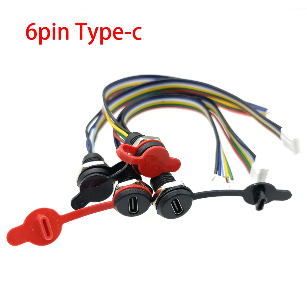 20PCS 6Pin USB-C Connector Type-C Waterproof Jack with CC1/CC2 Cable PH 2.0 Nut Locking Panel Mounting TPC Fast Charging Port