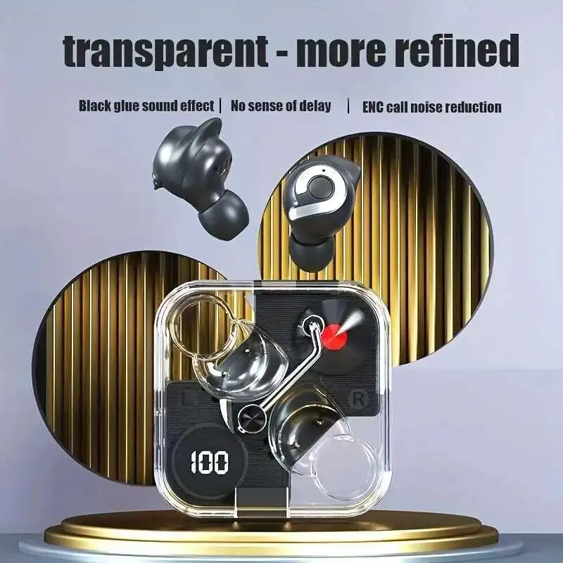 Bluetooth 5.3 Retro Record Design Earphone Trasparent Digital Power Display True Wireless Noise Cancellation in Ear Hifi Earbuds