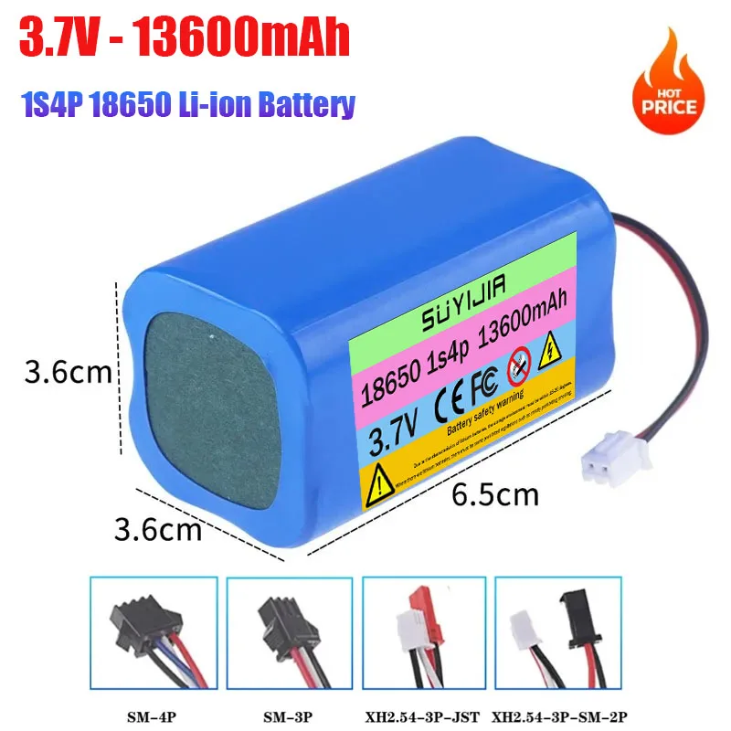 1S4P 3.7V-4.2V 13600mAh 18650 Li-ion Battery for Fishing LED Light Bluetooth Speaker Emergency Light Backup An XH2.54-2P Plug