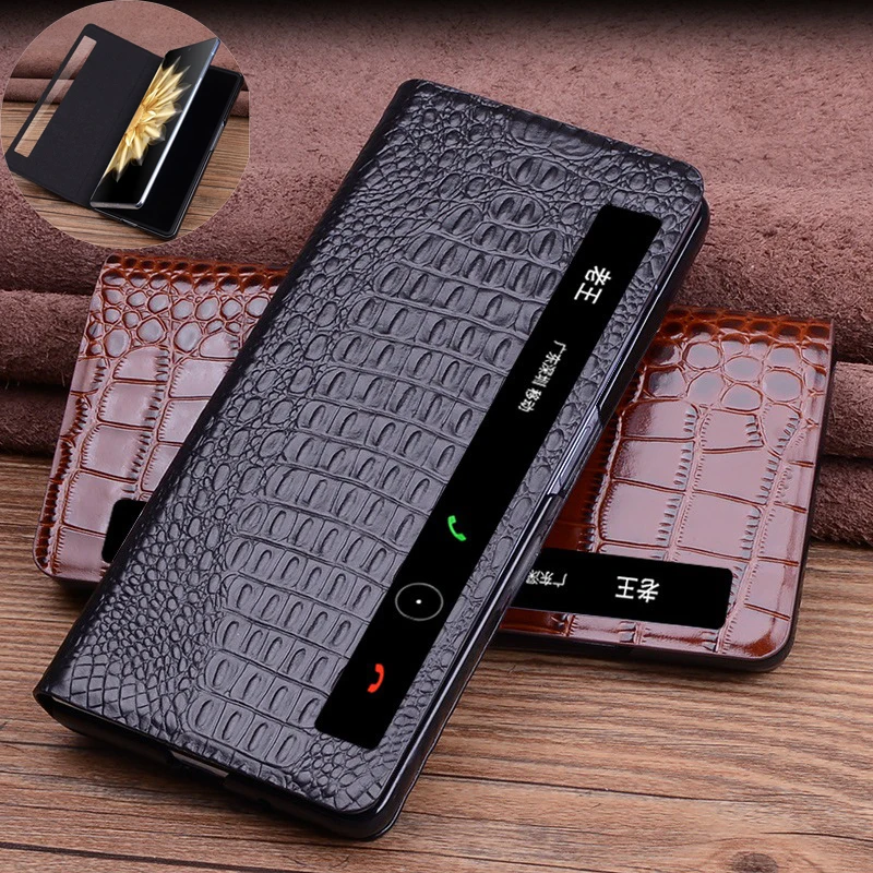 Multi Style Retro Solid Color Genuine Leather Smart Flip Phone Cover For Huawei Honor Magic V2
