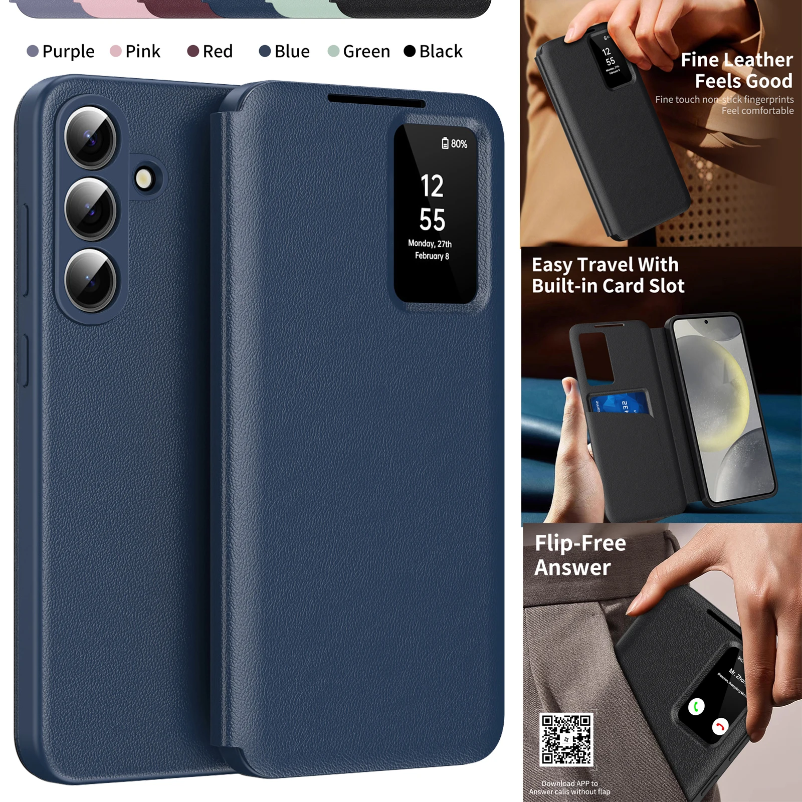 S26FE Smart View Window Flip Leather Case For Samsung Galaxy S26 FE Card Holder Wallet Cover Shockproof Business Phone Shell
