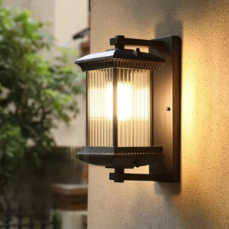 Waterproof Outdoor Wall Light with Ribbed Glass for Porch Patio Garden Corridor Exterior Lighting Fixture