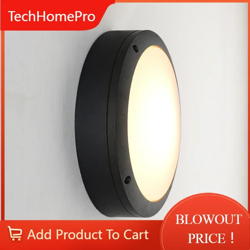 TechHPModern Outdoor Wall Light Waterproof IP54 Porch Aluminum Wall Lamp For Home Garden Decoration Round Sconce Fixture 1116
